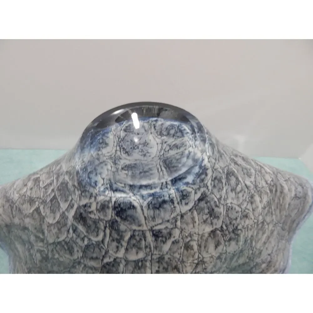 Jozefina Krosno Hand Blown Glass Bowl Blue Gray Black Centerpiece Art